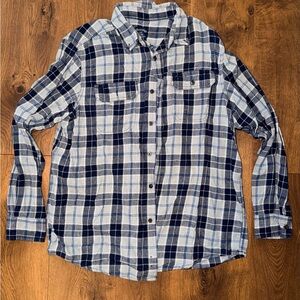 Faded Glory Navy and White Plaid Button Down Shirt